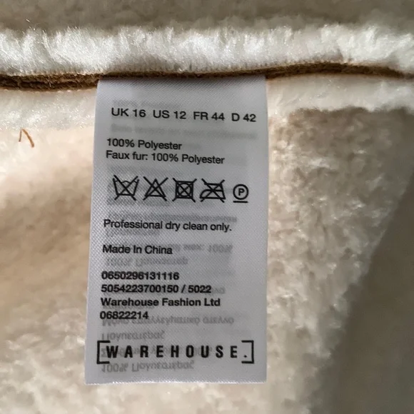 Warehouse Tan Suede Faux Shearling Jacket with Cream Trim - Picture 5 of 10